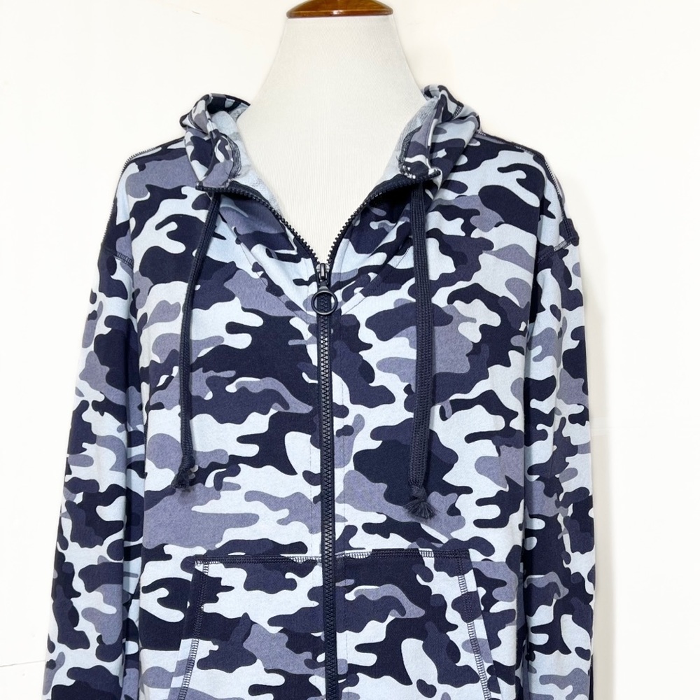 SOLD-NWT Fabletics Navy Blue Camo Zip Up Hoodie Sweatshirt - Picture 4 of 12